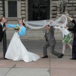 waltz length veil with lace edge in mantilla style