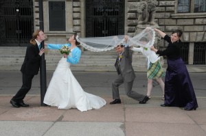 Waltz length flowing lace mantilla veil