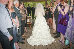 Back view of the blusher veil at full width.  Notice the waterfall shape has most of the blusher still to the back.