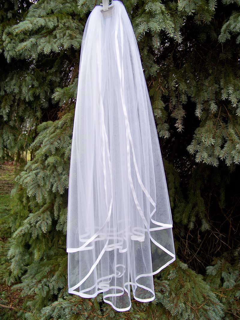 Silk Ribbon Edge Illusion 1 Tier Elbow Veil Wedding Veil Satin - Veils ...